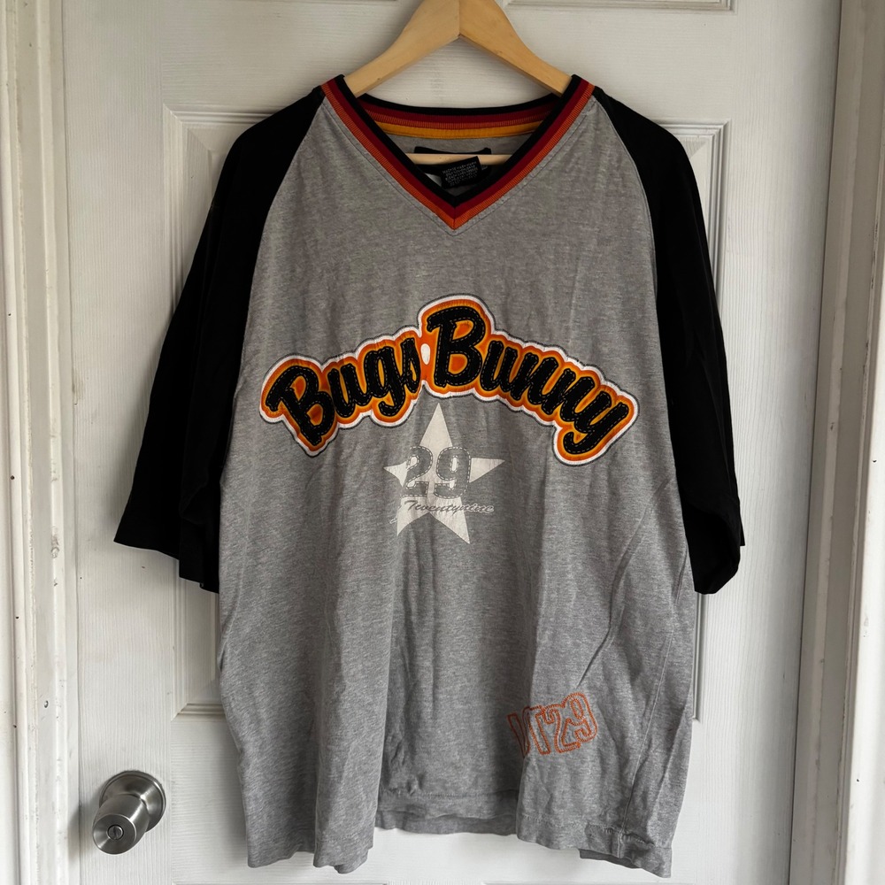LOT29 Bugs Bunny 29 Star Baseball Jersey Tee Shirt XL‎ Gray Black Orange